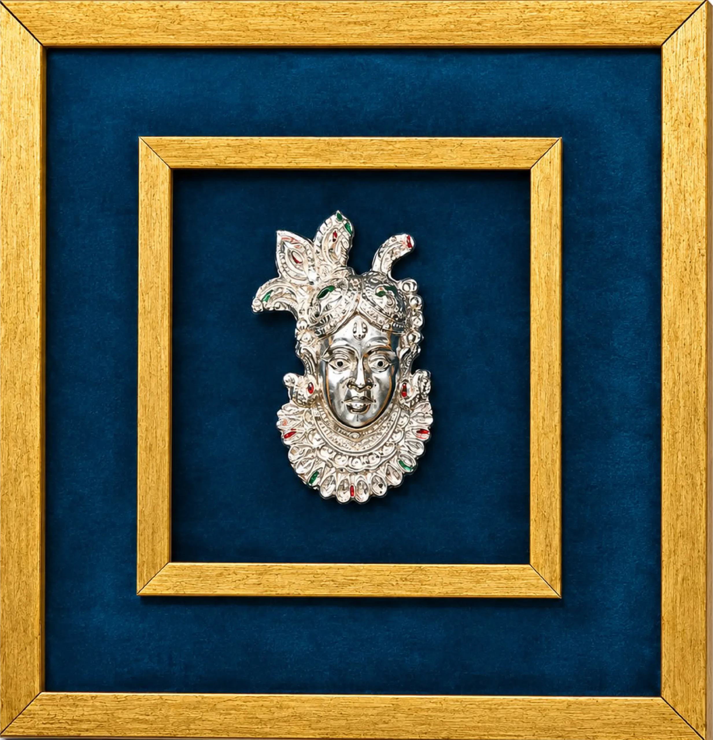 Aluminium deity idol in heritage shadow box
